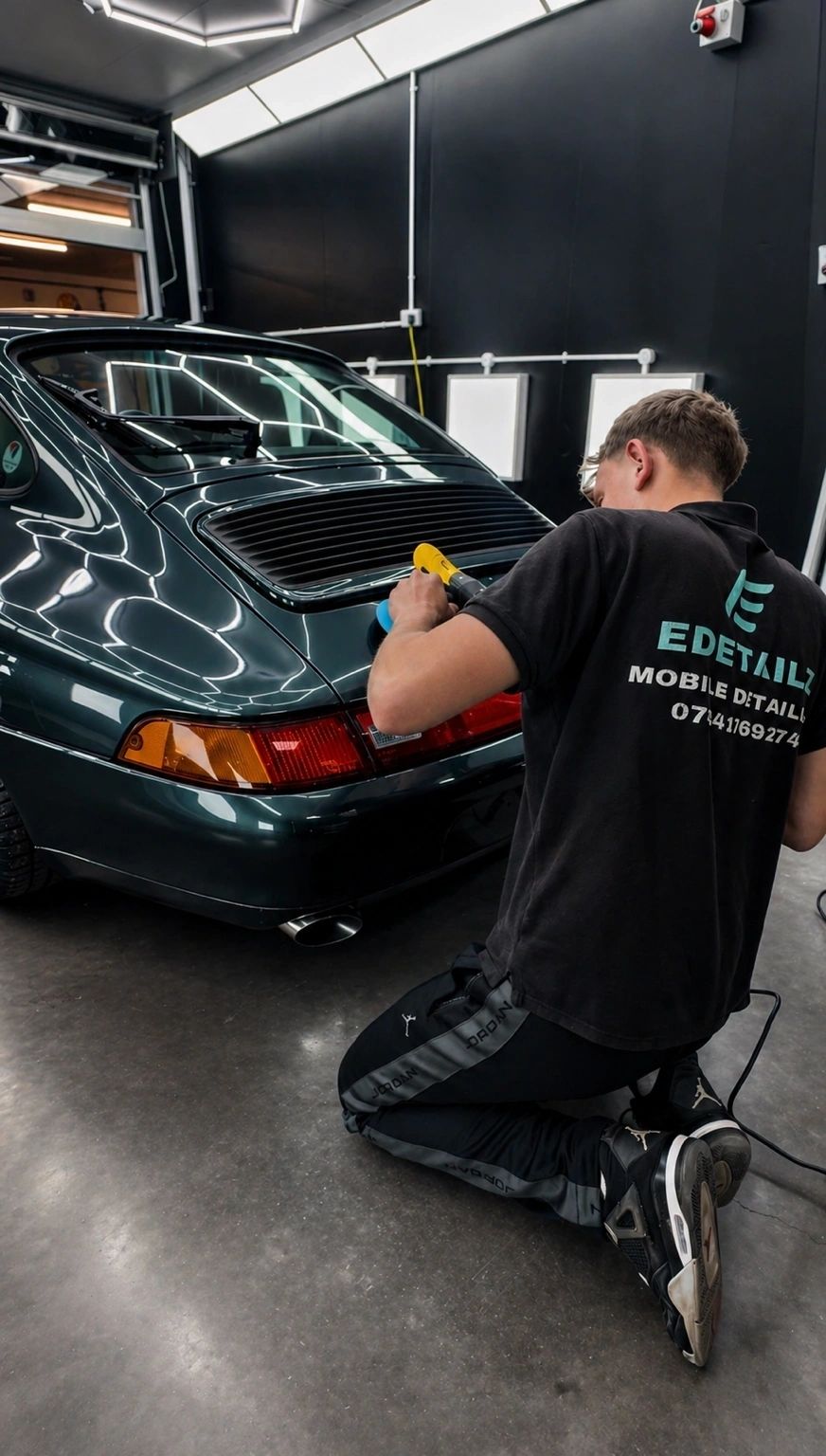 Machine polishing paint correction on car
